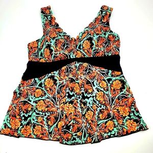 Fit 4u Floral Scalloped Tankini Swim Top Size 12
